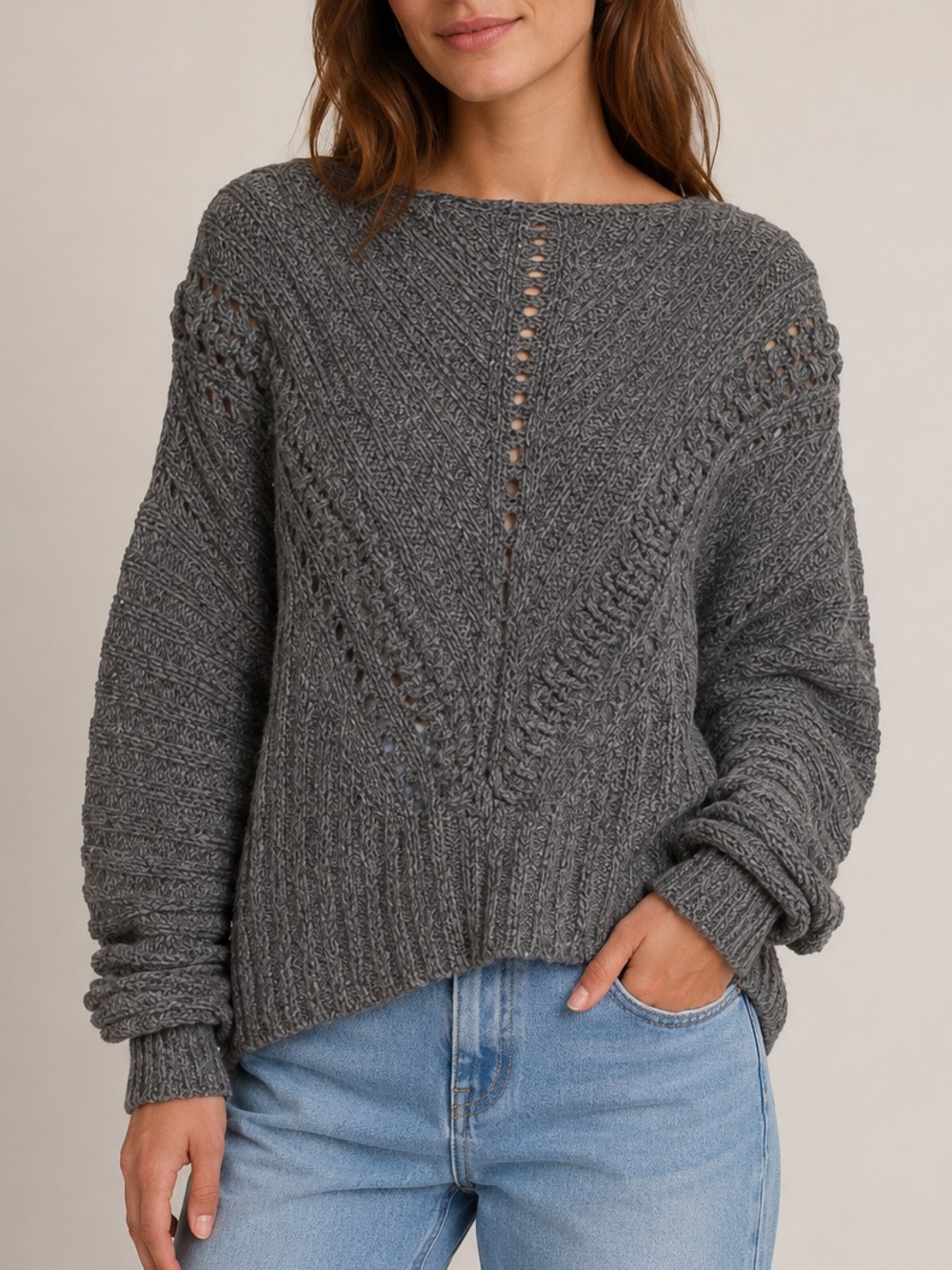 rag & bone Bateau Neckline Sweater Size L Grey Knitwear Cotton Charcoal Relaxed